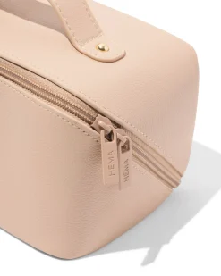 toilettas met diagonale rits 24x12x12cm beige