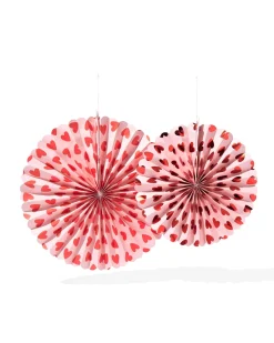 waaiers hart roze - 2 stuks