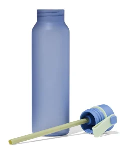 waterfles met rietje 600ml blauw