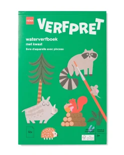 waterverfboek met kwast 14x21cm bosdieren