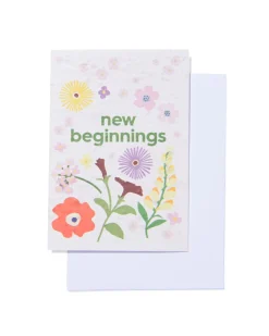 wenskaart 'new beginnings' met zaadjes