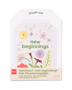 wenskaart 'new beginnings' met zaadjes