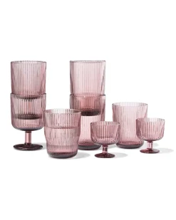 wijnglas 250ml Bergen glas streep reliëf bordeauxrood