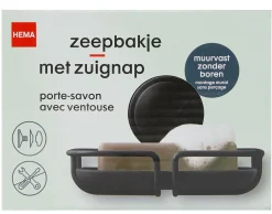 zeepbakje met zuignap zwart